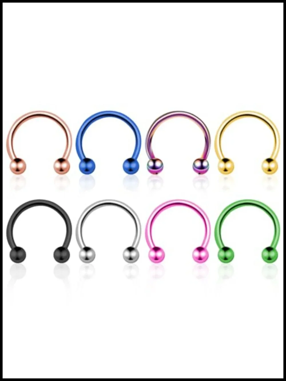 8-Piece 16G Titanium Horseshoe Septum Ring Set with Balls and Spikes, External